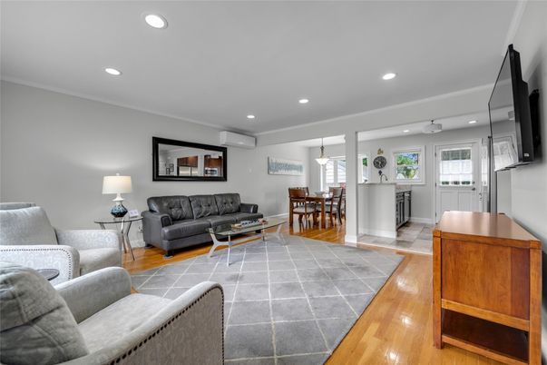Dining room, Interior, Kitchen, Living room, Pendant Lights, Recessed Lighting, Wood Texture Flooring