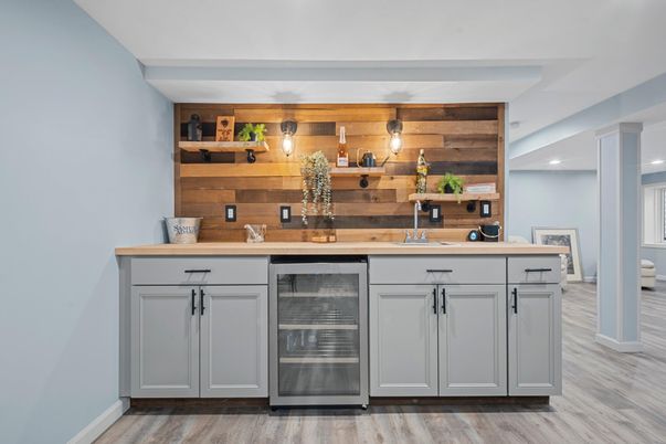 Interior, Kitchen, Recessed Lighting, Wood Texture Flooring, Wooden Walls