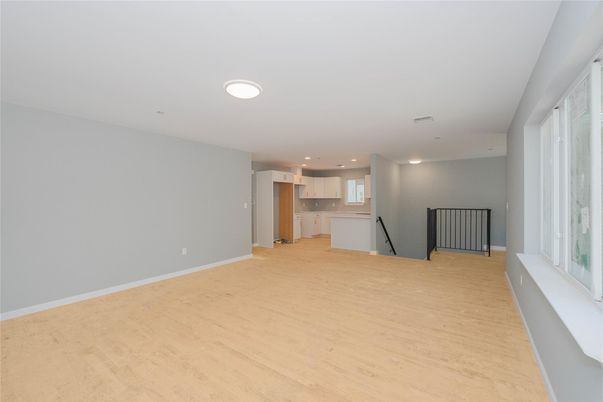 Empty room, Interior, Kitchen, Recessed Lighting, Wood Texture Flooring