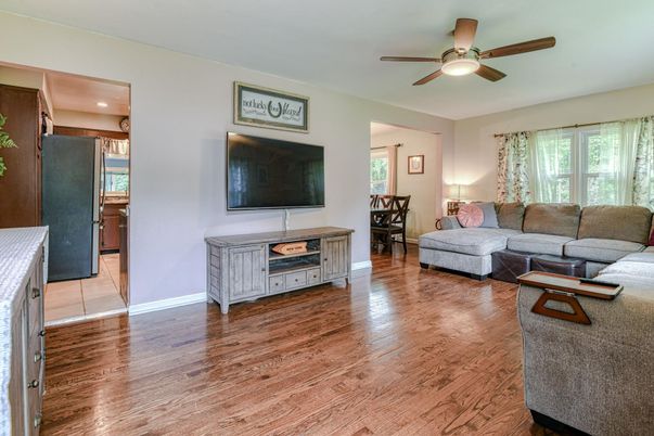 Dining room, Interior, Kitchen, Living room, Recessed Lighting, Wood Texture Flooring