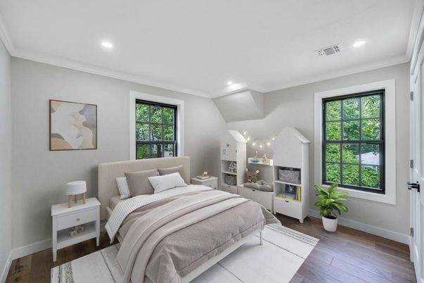 Bedroom, Interior, Recessed Lighting, Wood Texture Flooring