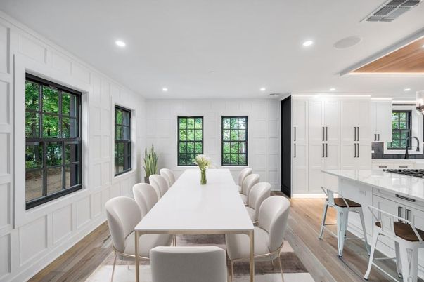 Dining room, Interior, Recessed Lighting, Wooden Ceilings, Wood Texture Flooring