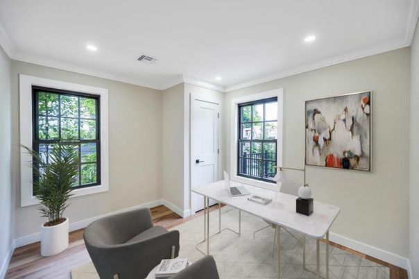 Home Office, Interior, Recessed Lighting, Wood Texture Flooring