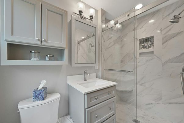 Bathroom, Glass Shower, Interior, Marble Walls