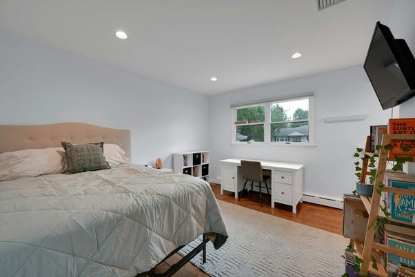 Bedroom, Home Office, Interior, Recessed Lighting, Wood Texture Flooring