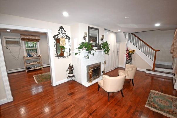 Fireplace, Interior, Recessed Lighting, Wood Texture Flooring