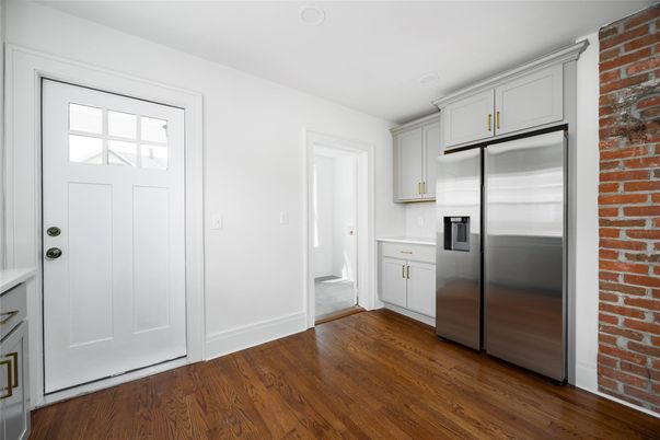 Interior, Kitchen, Stainless Steel Appliances, Stone Walls, Wood Texture Flooring