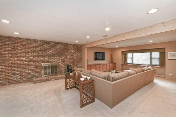 Fireplace, Interior, Living room, Recessed Lighting, Stone Walls, Wooden Beams