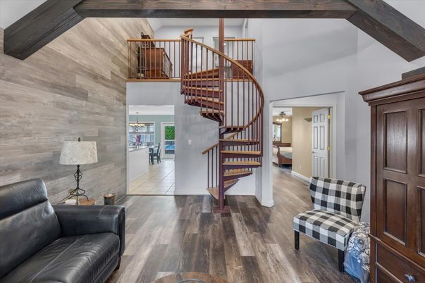 Chandelier, Interior, Wood Texture Flooring, Wooden Walls