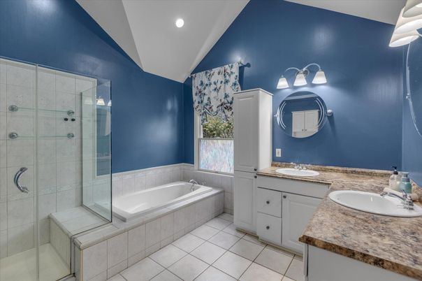 Bathroom, Dual Sink Vanities, Glass Shower, Interior, Recessed Lighting