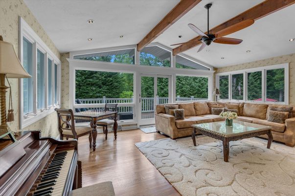 Interior, Living room, Piano, Recessed Lighting, Wooden Beams, Wood Texture Flooring