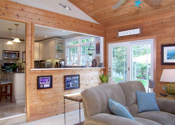 Interior, Kitchen, Living room, Pendant Lights, Recessed Lighting, Wooden Ceilings, Wooden Walls