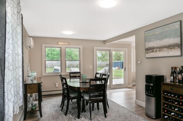 Dining room, Interior, Recessed Lighting, Wood Texture Flooring