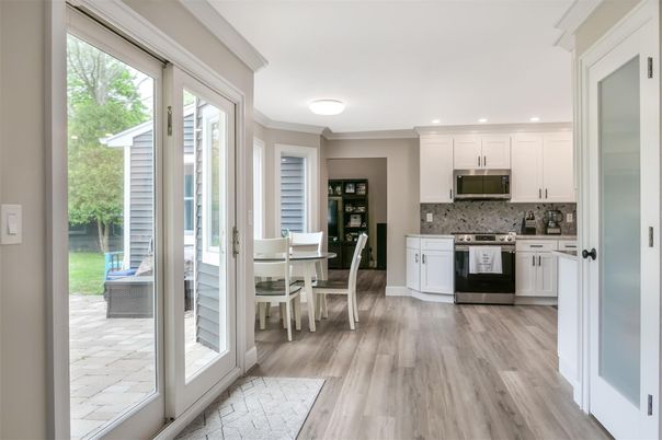 Dining room, Interior, Kitchen, Recessed Lighting, Wood Texture Flooring
