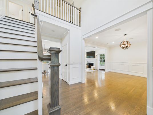 Chandelier, Fireplace, Interior, Recessed Lighting, Wood Texture Flooring