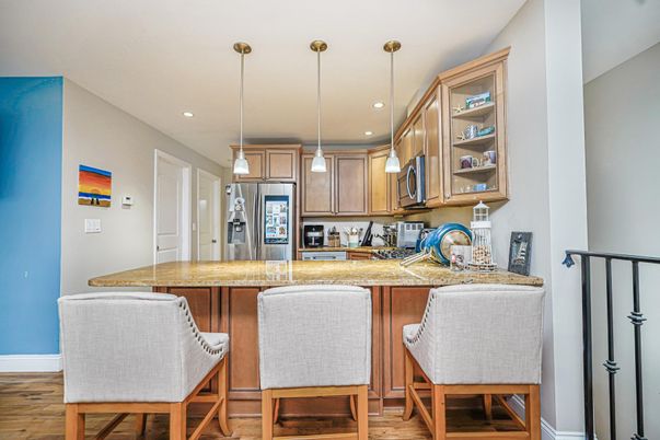 Interior, Kitchen, Pendant Lights, Recessed Lighting, Wood Texture Flooring
