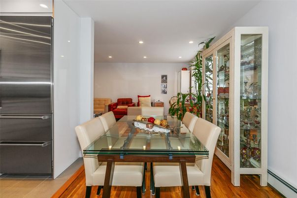 Dining room, Interior, Recessed Lighting, Wood Texture Flooring