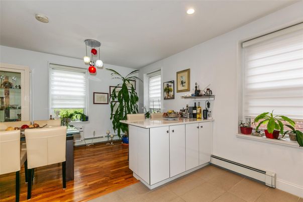 Dining room, Interior, Pendant Lights, Recessed Lighting, Wood Texture Flooring