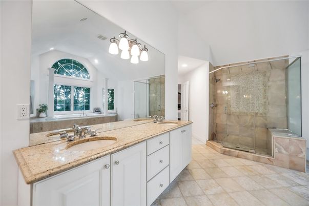Bathroom, Dual Sink Vanities, Glass Shower, Interior, Recessed Lighting
