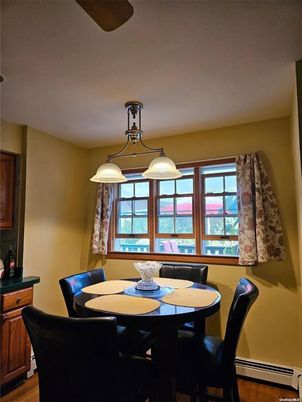 Dining room, Interior, Pendant Lights, Water, Wood Texture Flooring