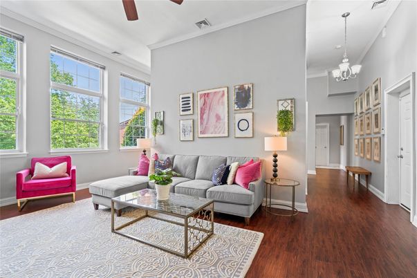 Chandelier, Interior, Living room, Pendant Lights, Wood Texture Flooring