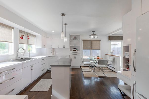Dining room, Interior, Kitchen, Living room, Pendant Lights, Recessed Lighting, Wood Texture Flooring