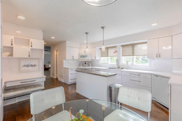 Interior, Kitchen, Pendant Lights, Recessed Lighting, Wood Texture Flooring