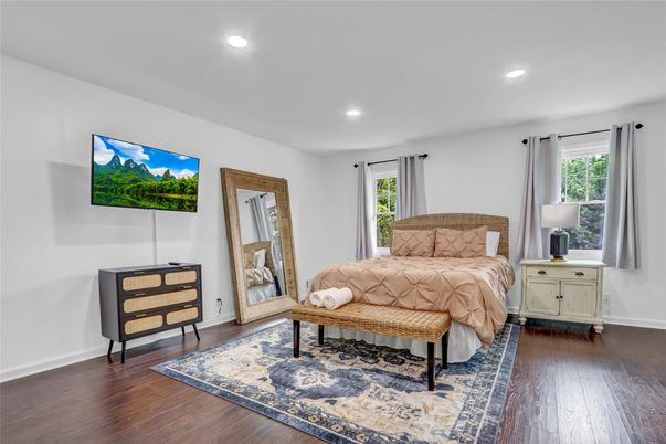 Bedroom, Interior, Recessed Lighting, Wood Texture Flooring