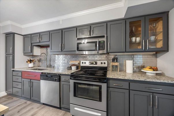Interior, Kitchen, Stainless Steel Appliances, Wood Texture Flooring