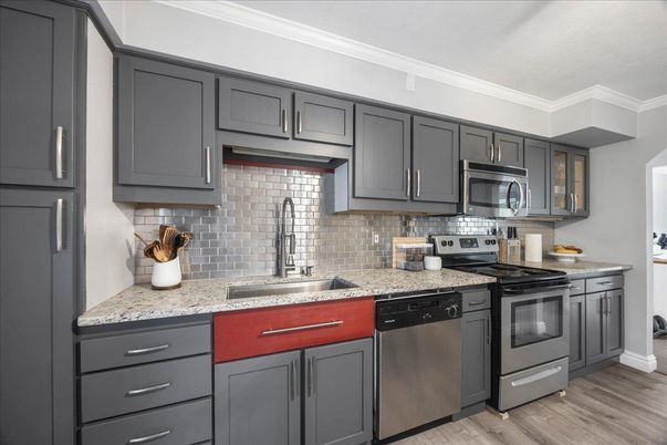 Interior, Kitchen, Stainless Steel Appliances, Wood Texture Flooring