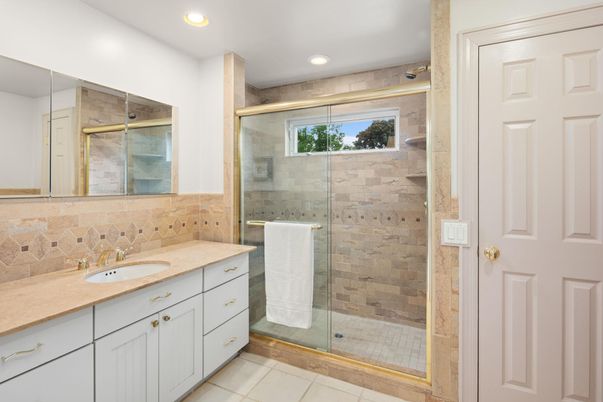 Bathroom, Glass Shower, Interior, Recessed Lighting