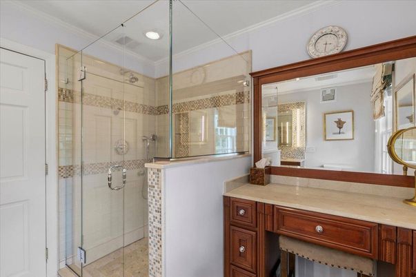 Bathroom, Glass Shower, Interior, Recessed Lighting