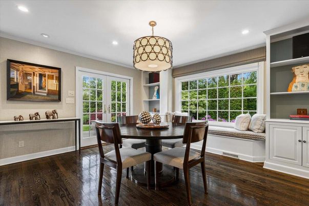 Dining room, Interior, Recessed Lighting, Wood Texture Flooring