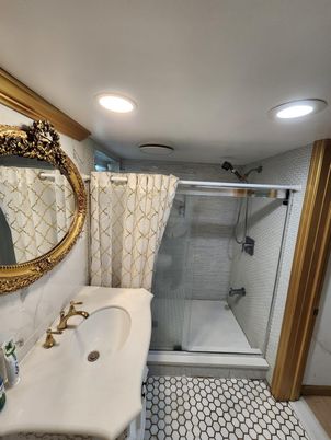 Bathroom, Glass Shower, Interior, Recessed Lighting