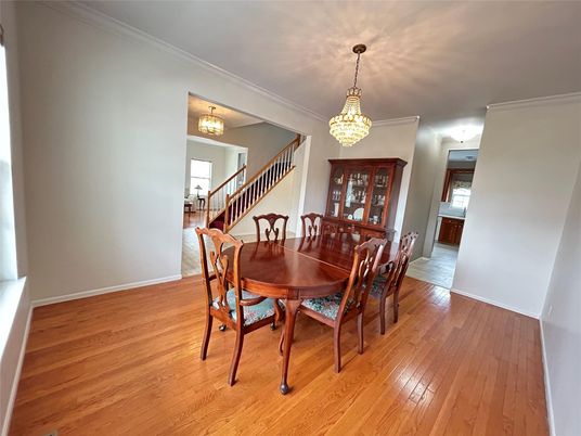 Chandelier, Dining room, Interior, Wood Texture Flooring