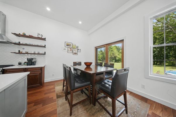 Dining room, Interior, Kitchen, Recessed Lighting, Wood Texture Flooring