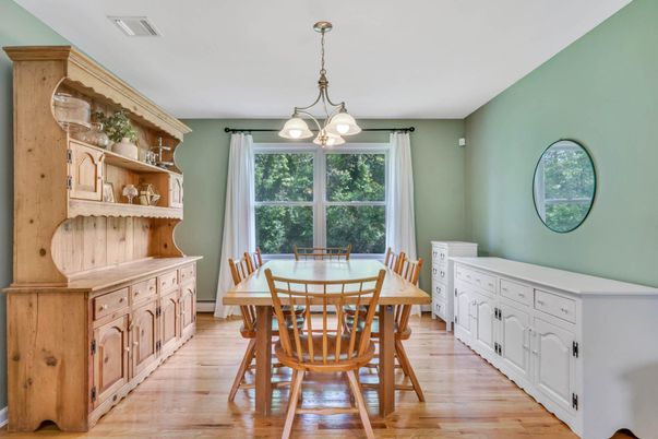 Dining room, Interior, Pendant Lights, Wood Texture Flooring