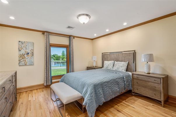 Bedroom, Interior, Recessed Lighting, Wood Texture Flooring