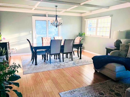 Chandelier, Dining room, Interior, Wood Texture Flooring