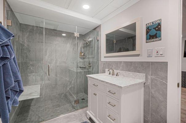 Bathroom, Glass Shower, Interior, Recessed Lighting