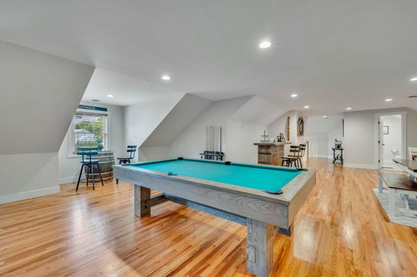 Billiard Table, Game Room, Interior, Recessed Lighting, Wood Texture Flooring