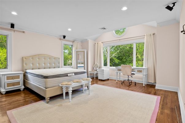 Bedroom, Home Office, Interior, Recessed Lighting, Wood Texture Flooring