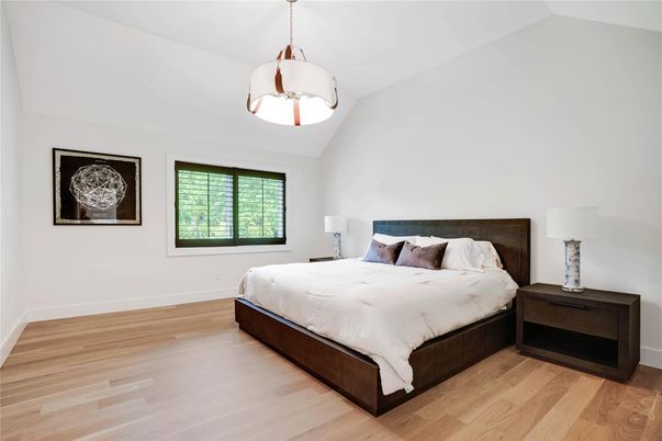 Bedroom, Interior, Pendant Lights, Wood Texture Flooring