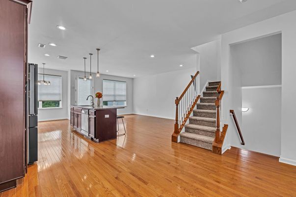 Interior, Kitchen, Pendant Lights, Recessed Lighting, Wood Texture Flooring