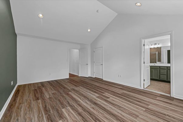 Bathroom, Empty room, Interior, Recessed Lighting, Wood Texture Flooring