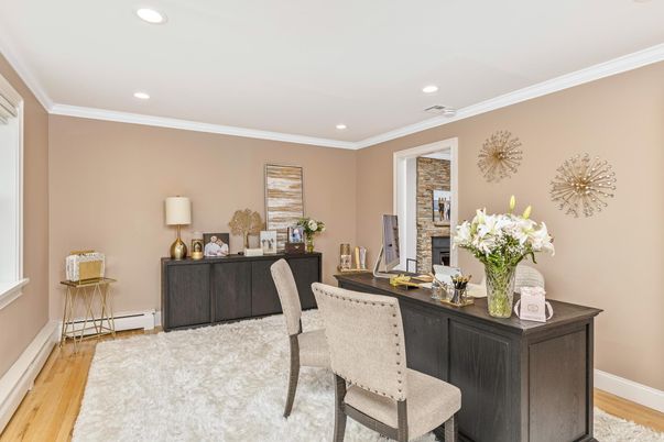 Home Office, Interior, Recessed Lighting, Wood Texture Flooring