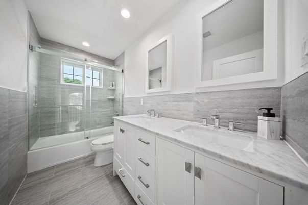 Bathroom, Dual Sink Vanities, Glass Shower, Interior, Recessed Lighting