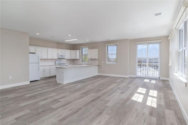 Empty room, Interior, Kitchen, Recessed Lighting, Wood Texture Flooring