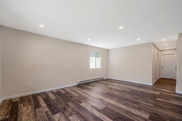Empty room, Interior, Recessed Lighting, Wood Texture Flooring