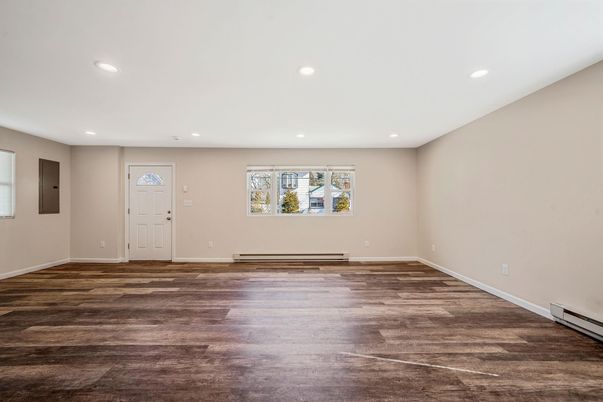 Empty room, Interior, Recessed Lighting, Wood Texture Flooring